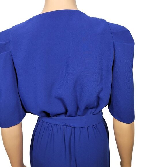 AMANDA UPRICHARD NY Women's Royal Blue Faux Wrap Short Sleeve Midi Dress Size M - Picture 8 of 11